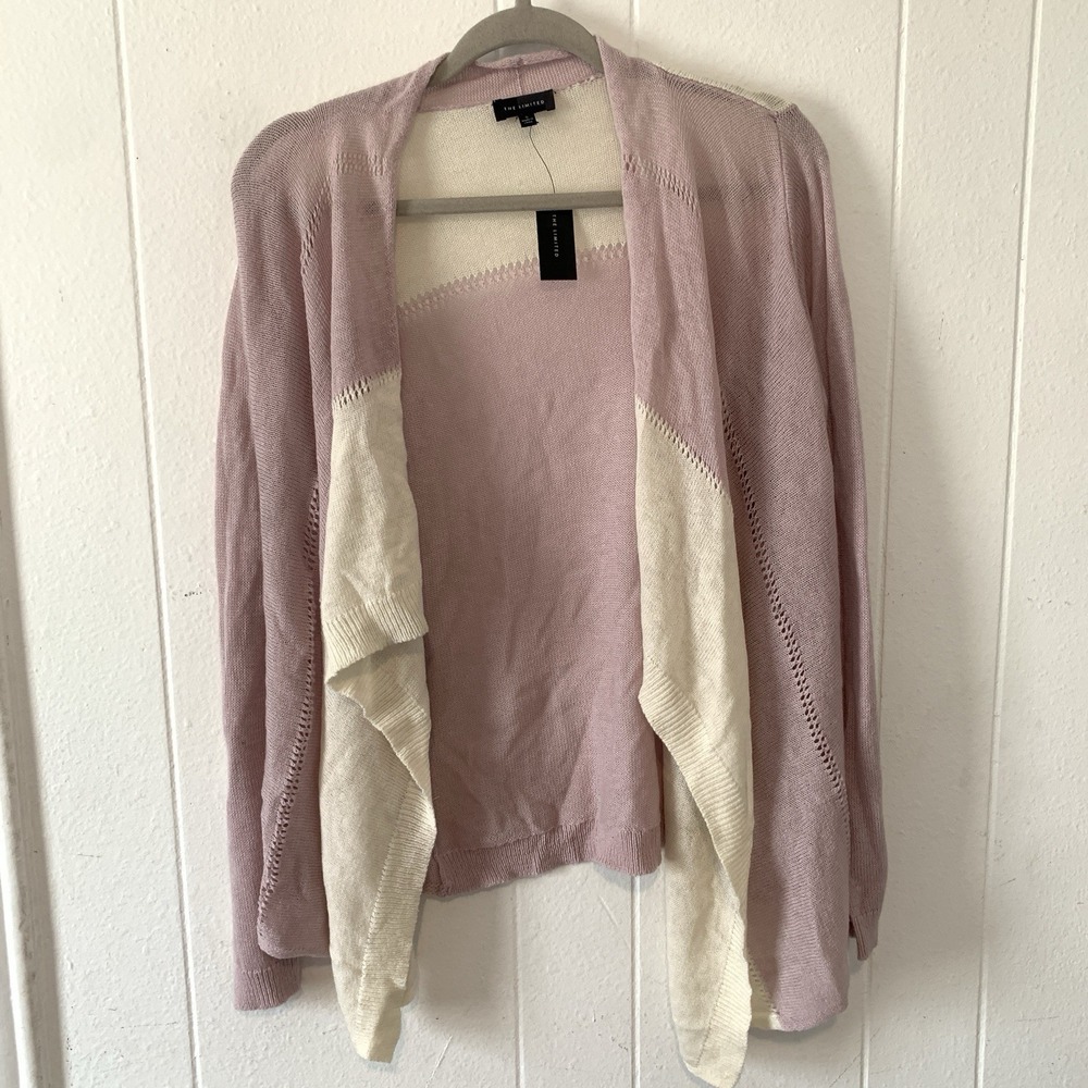 The Limited Womens Small Cardigan Open Front Wool Blend Knit Pink Cream NWT